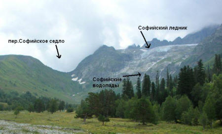 Здесь открывается вид на Софийское седло и одноименные водопады: